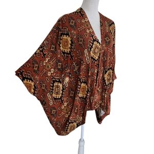 Chaser Aztec Geometric Patterned Cardigan in Brown and Gold XS/S
